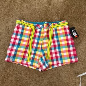 NWT Slazenger plaid shorts golf sz 8 colorful  w tie preppy activewear